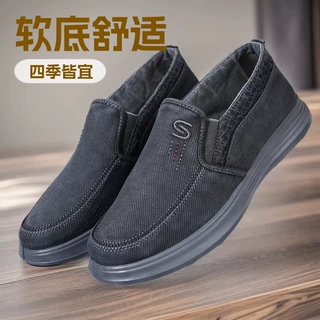 春季新款一脚蹬帆布鞋百搭纯棉老北京布鞋时尚软底舒适休闲爸爸鞋