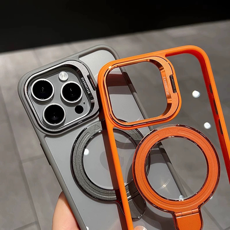 国境を越えた適用 iPhone17 透明磁気レンズ ダブルブラケット 携帯電話ケース Apple 16 レンズフィルム保護カバー 15|undefined