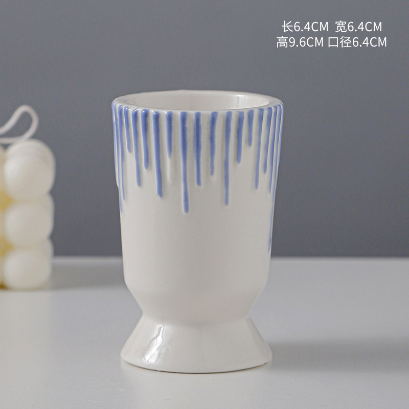 Sencillas rayas verticales rosa azul doble uso candelabro de cerámica candelero taza de la vela contenedor taza hogar candelabro Decoración