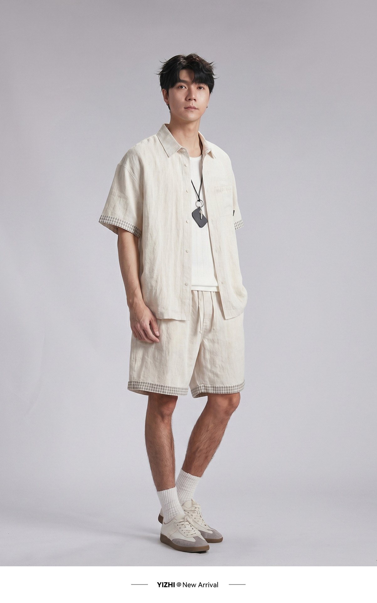 Bộ đồ thể thao nam áo sơ mi ngắn tay kèm quần short chất liệu Tencel mát lạnh — đen chi tiết 10