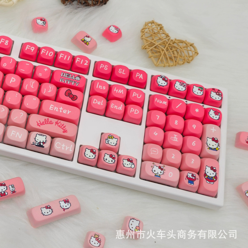 ハローキティテーマグラデーションMOA非常にかわいい漫画キーボードキャップ129個の小さなフルセット女の子のための高価値|undefined