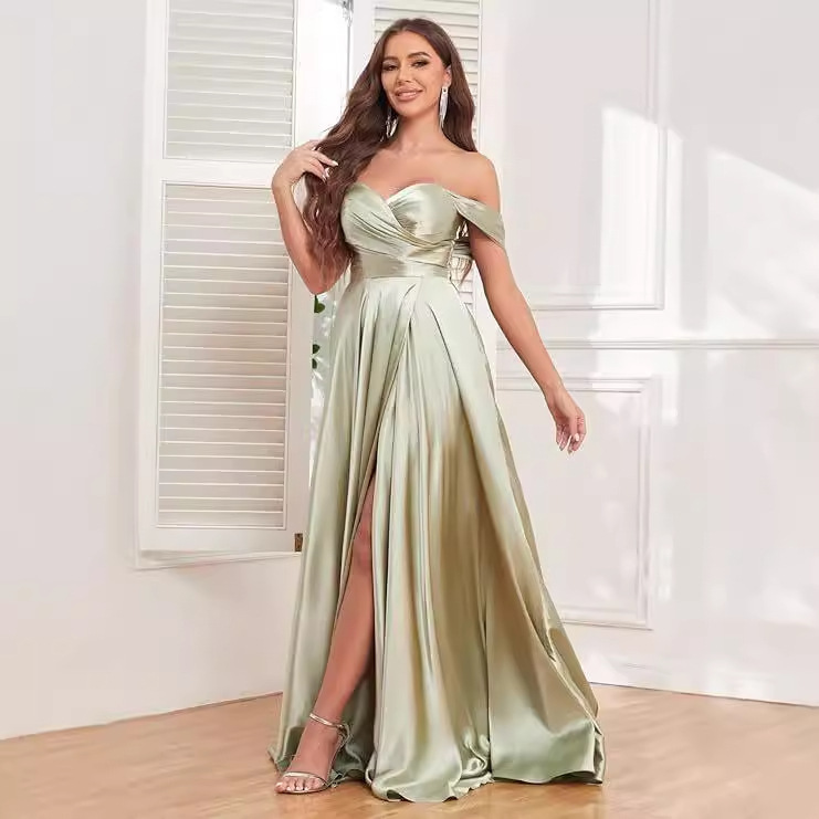 2026 New European and American Style Cross-Border Strapless Sexy Slit Lace-Up Evening Dress for Parties and Performances