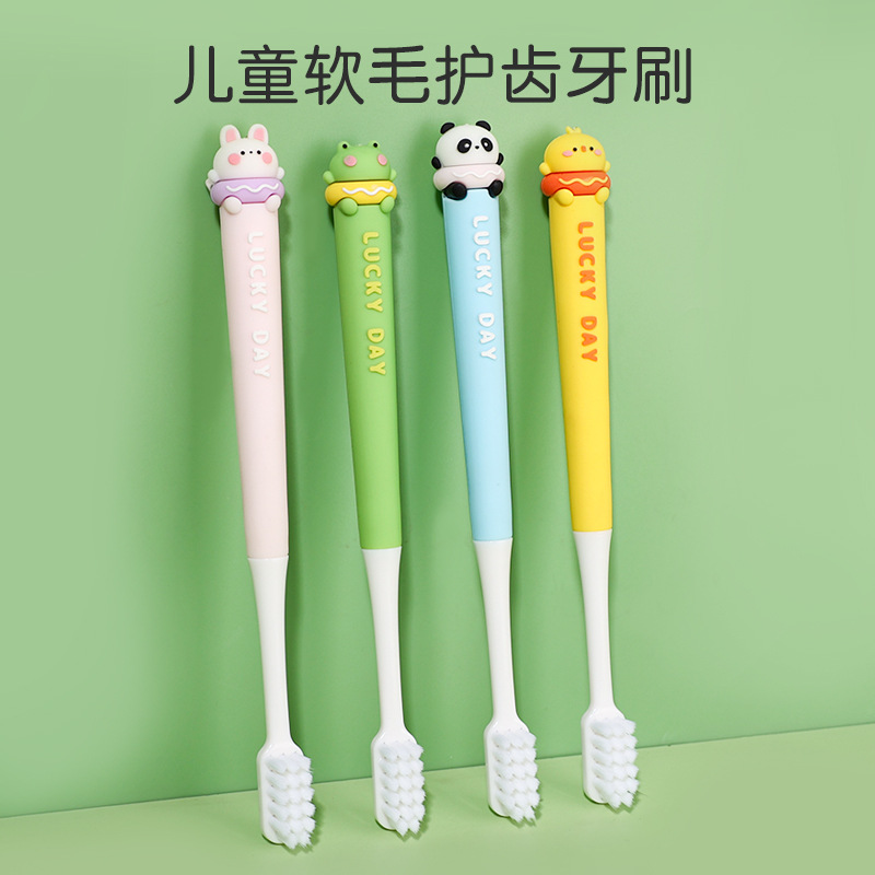 Clearance Cute Children's Toothbrush Cartoon Dinosaur Manual Children's Soft Hair Small Head 3-6-12 Years Old Children and Students Brush Their Teeth