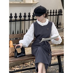 韩系气质白色衬衫/马甲/半裙套装女25秋季新款简约遮肉长款三件套