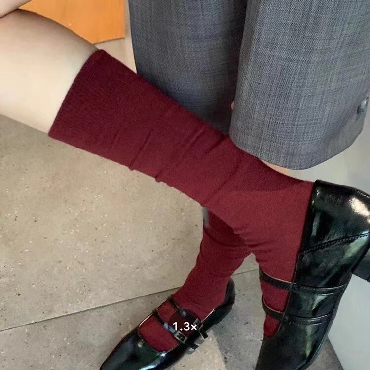 Korean-Style Calf Socks Versatile Autumn High-Rise Girl Slouchy Ankora Red Women's Spring and Autumn Long Socks Knee-High Socks for Girls