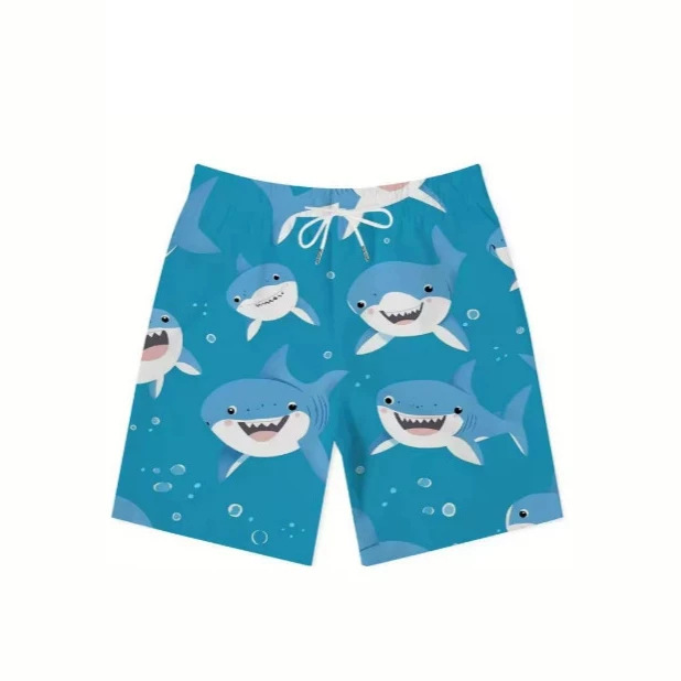 New 3D Printed Shark Beach Shorts, Men's Cartoon Animal Graphic Swim Trunks, Kidsren's Summer Shorts