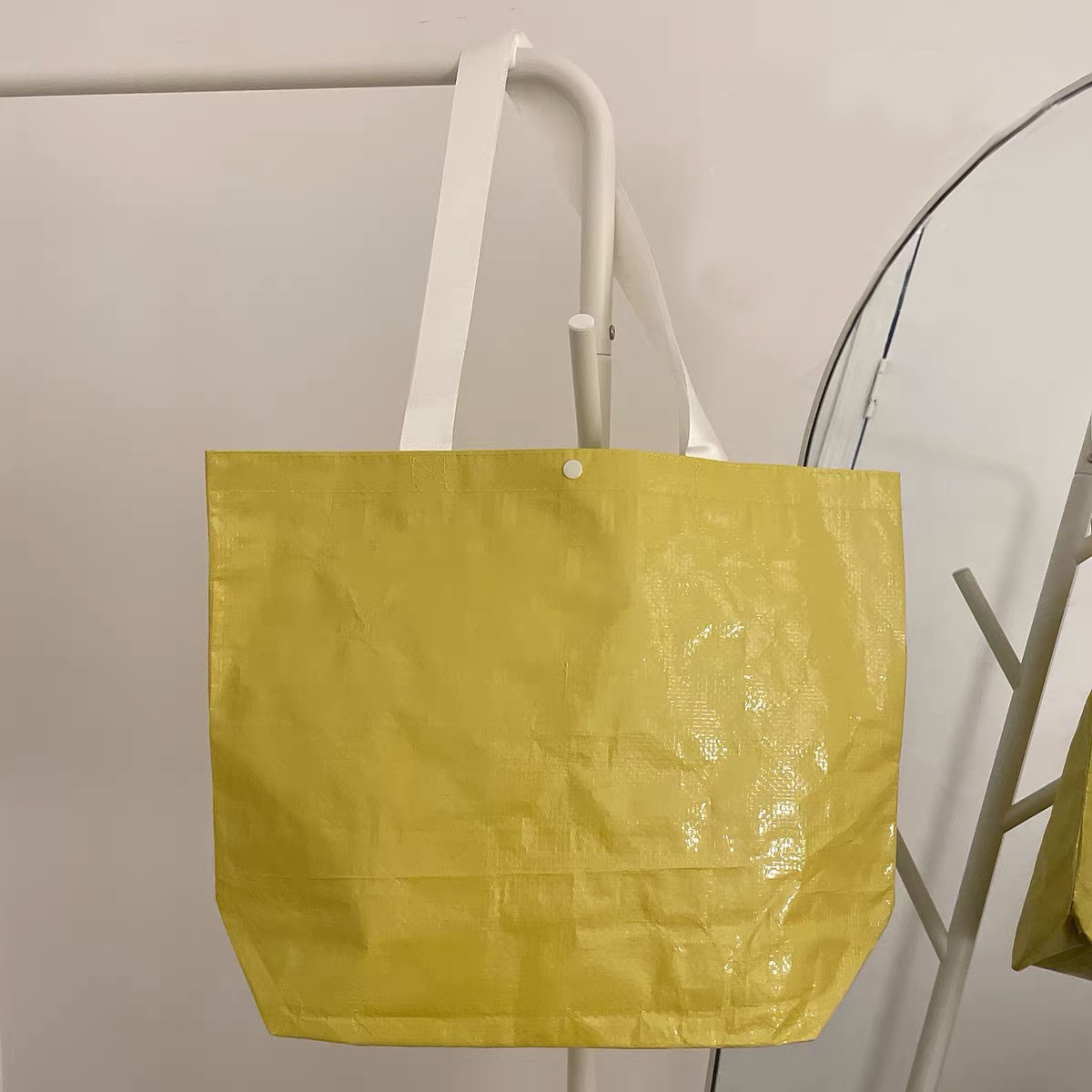 厂家直发PP编织手提包大容量可logo亮眼黄色单肩时尚百搭手提袋