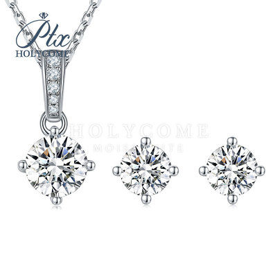 S925银镀18K金莫桑石经典四爪1克拉莫桑钻清新简约锁骨链吊坠|ms