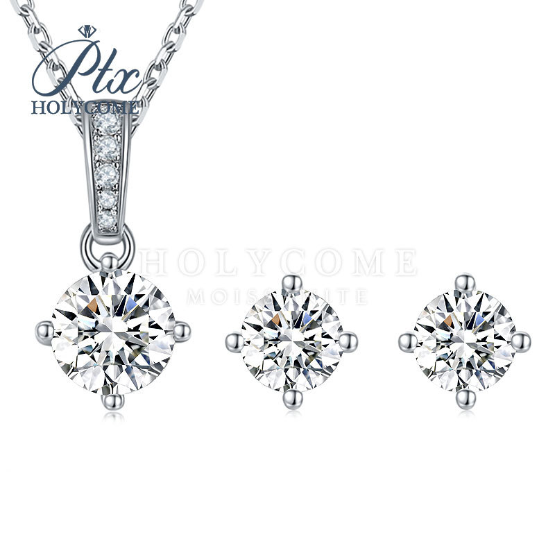 S925银镀18K金莫桑石经典四爪1克拉莫桑钻清新简约锁骨链吊坠|ms