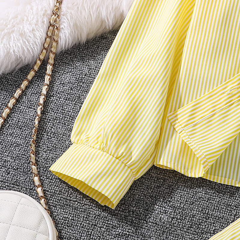 Zhongda Jesienna odzież dziecięca Nowa modna koszula w paski z długim rękawem i spodniami dziewczęcy zestaw_voghion.com