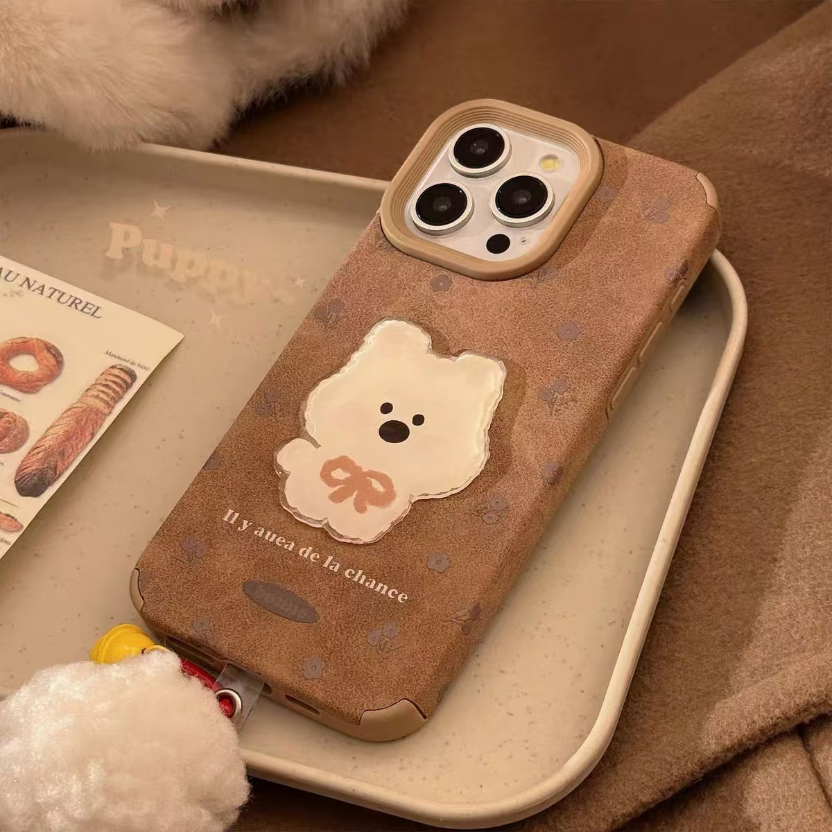 Ins Maillard Flower Stereo Puppy Parche para iPhone14/15ProMax funda para teléfono móvil 13 Apple 16