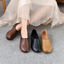 头层牛皮一脚蹬牛筋底单鞋女秋季新款简约风懒人软底软面真皮妈妈