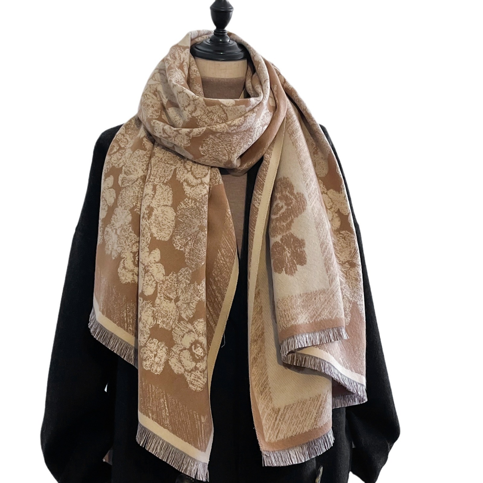 2024 serie de flores retro bufandas elegancia femenina atmósfera de moda minimalista para viajar fuera de la cálida imitación chal de cashmere