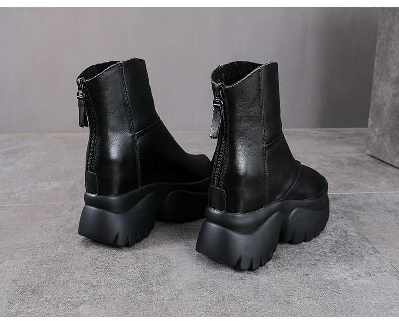 Sandal cao gót nữ mũi hở phong cách La Mã đế dày da bò — màu đen chi tiết 12