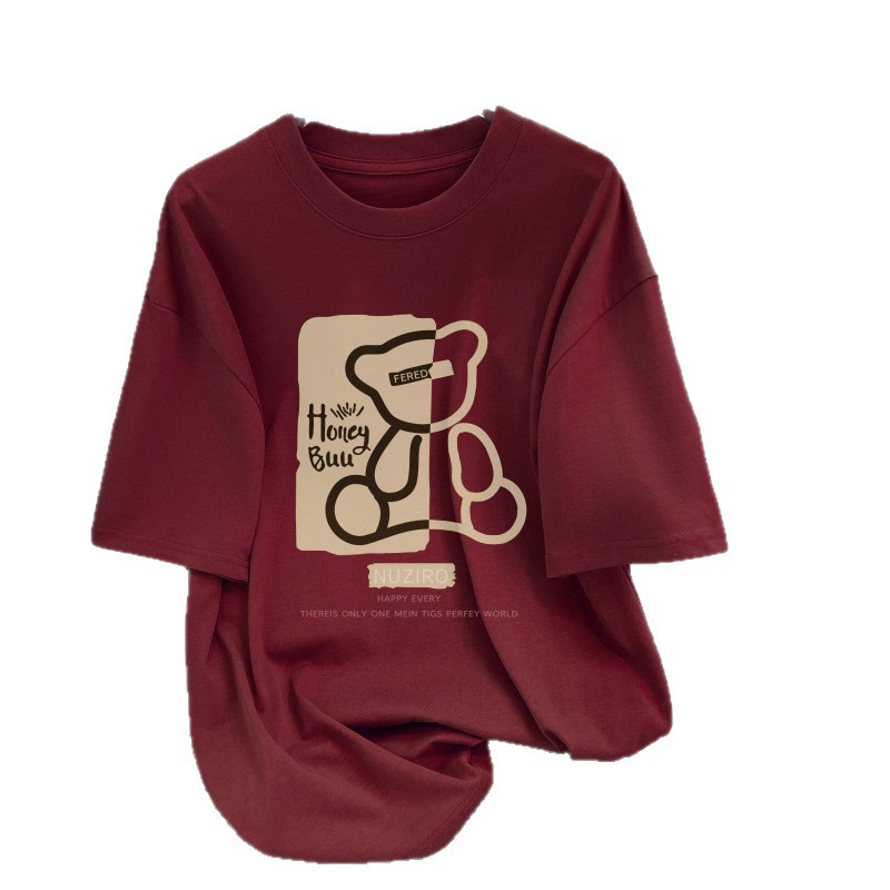 Oversized Pure Cotton T-Shirt For Women – Soft Relaxed Fit Drop Shoulder Tee In 12 Colors (White, Black, Wine Red)_voghion.com