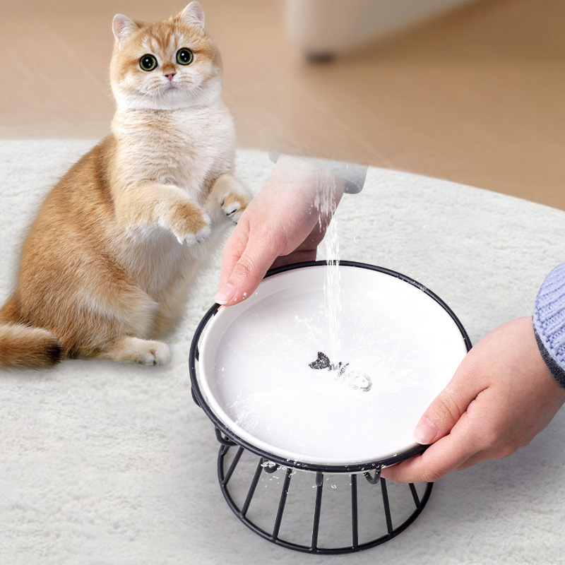 Cuenco de cerámica para mascotas transfronteriza Cuenco de gato nórdico Cuenco de cerámica para gatos Tazón de comida para gatos Placa de conservas Placa de protección contra golpes