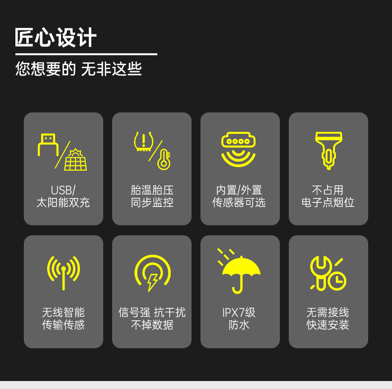 Ty05 Hidden Glass-Mounted High-Precision Solar-Powered Tire Pressure Monitoring System Tpms Wireless Smart Tire Pressure Monitor
