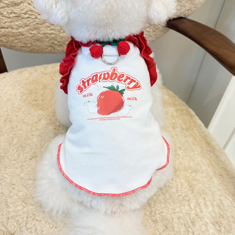 ペットの犬と猫の服サスペンダープリンセススカート小型犬と猫チェリープリント快適なチュチュスカートガーゼスカート|undefined