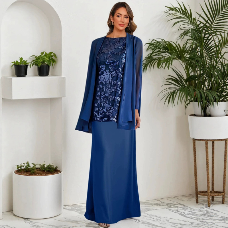 Cross-border plus-size mother's wedding evening dress set, foreign trade European and American wedding lace sequin slim-fit long dress set for women Cross-border plus-size mother's wedding evening dress set, foreign trade European and American wedding lace sequin slim-fit long dress set for women