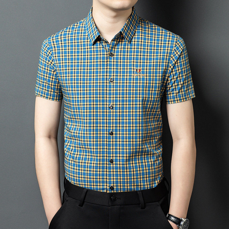 2025 Summer New Men's Short-sleeved Shirt Fashionable All-match Dad Loose Thin Breathable Plaid Cardigan Shirt