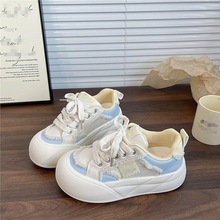 秋季大头面包鞋休闲小白鞋2025新款小众百搭增高厚底皮面板鞋女款