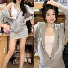 ins风早秋新款宽松卫衣外套包臀短裙套装女气质休闲运动两件套冬