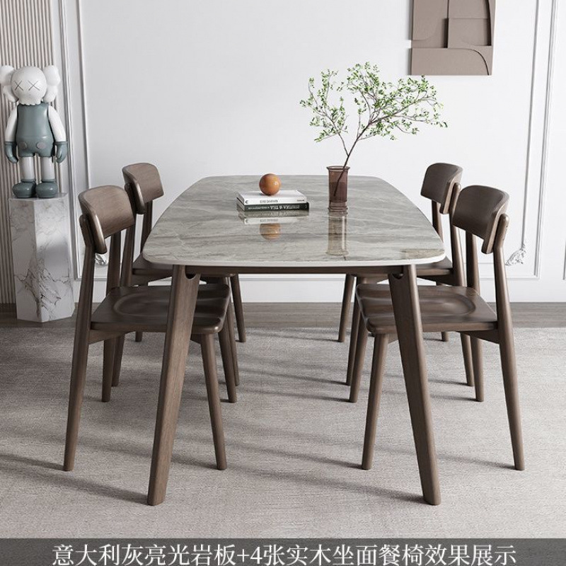 Tabla de comedor rectangular de estilo nórdico italiano de tabla de roca de madera maciza combinación simple