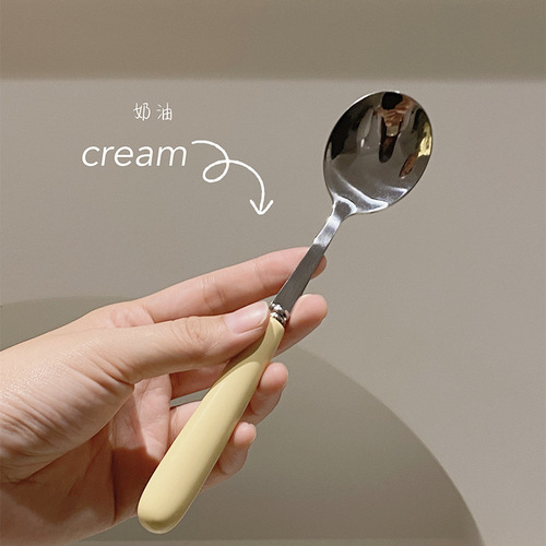 Korean-style Ins-inspired Cream Yellow Ceramic Handle Stainless Steel Fork and Spoon Set, Knife, Fork, Spoon, Dessert Spoon, Western Dining Tableware