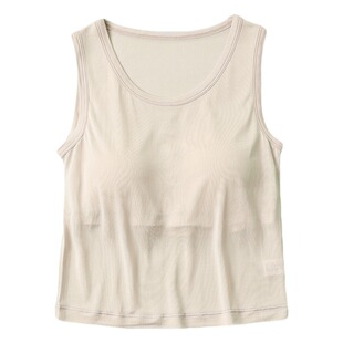 32 Knitted 100 Mulberry Silk Silk Non-wearable Underwear with Chest Pad Vest Women's T-shirt Base Top Summer Thin