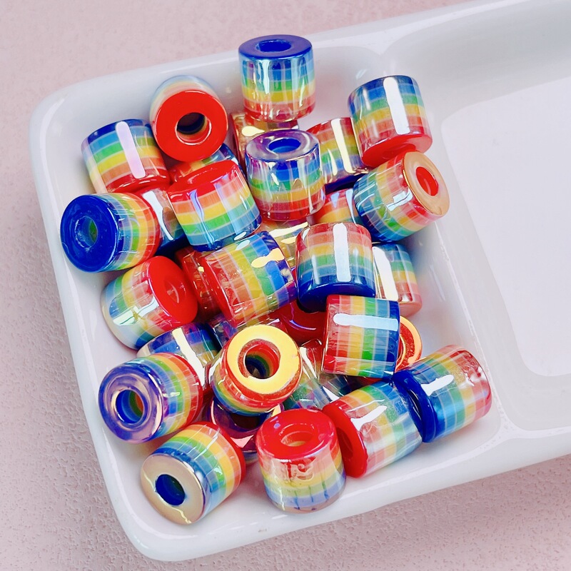 高品uv光学メッキカラー樹脂ストライプ円柱バレルビーズ手作りdiyブレスレットネックレスビーズアクセサリーアクセサリー|undefined