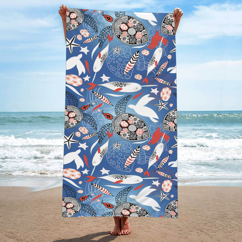 Amazon Cross Border Turtle Printed Beach Towel Microfiber Adult Beach Towel Absorbent Quick-drying Printed Swimming Towel