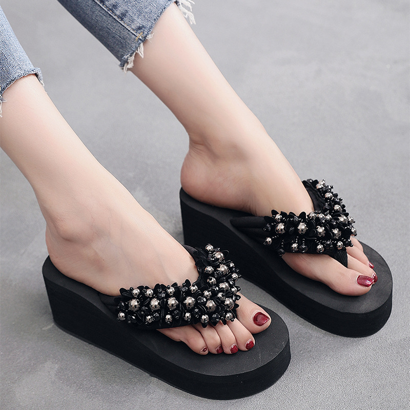 Women's Casual Solid Color Pearls T-Strap Flip Flops display picture 2