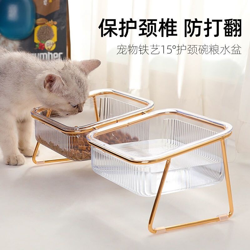 Cat bowl protects the cervical spine and prevents tipping, double bowl dog and cat food bowl, pet drinking water and food bowl with neck protection, elevated base Cat bowl protects the cervical spine and prevents tipping, double bowl dog and cat food bowl, pet drinking water and food bowl with neck protection, elevated base
