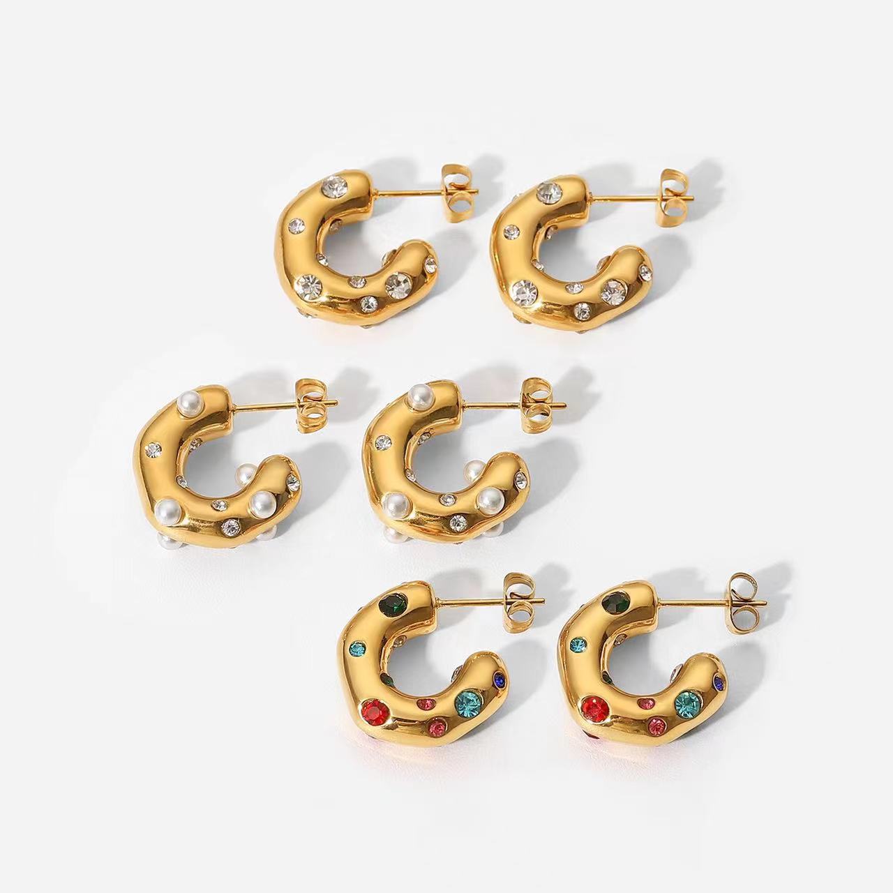 1 Pair Fashion C Shape Plating Inlay Stainless Steel Zircon Ear Studs display picture 1