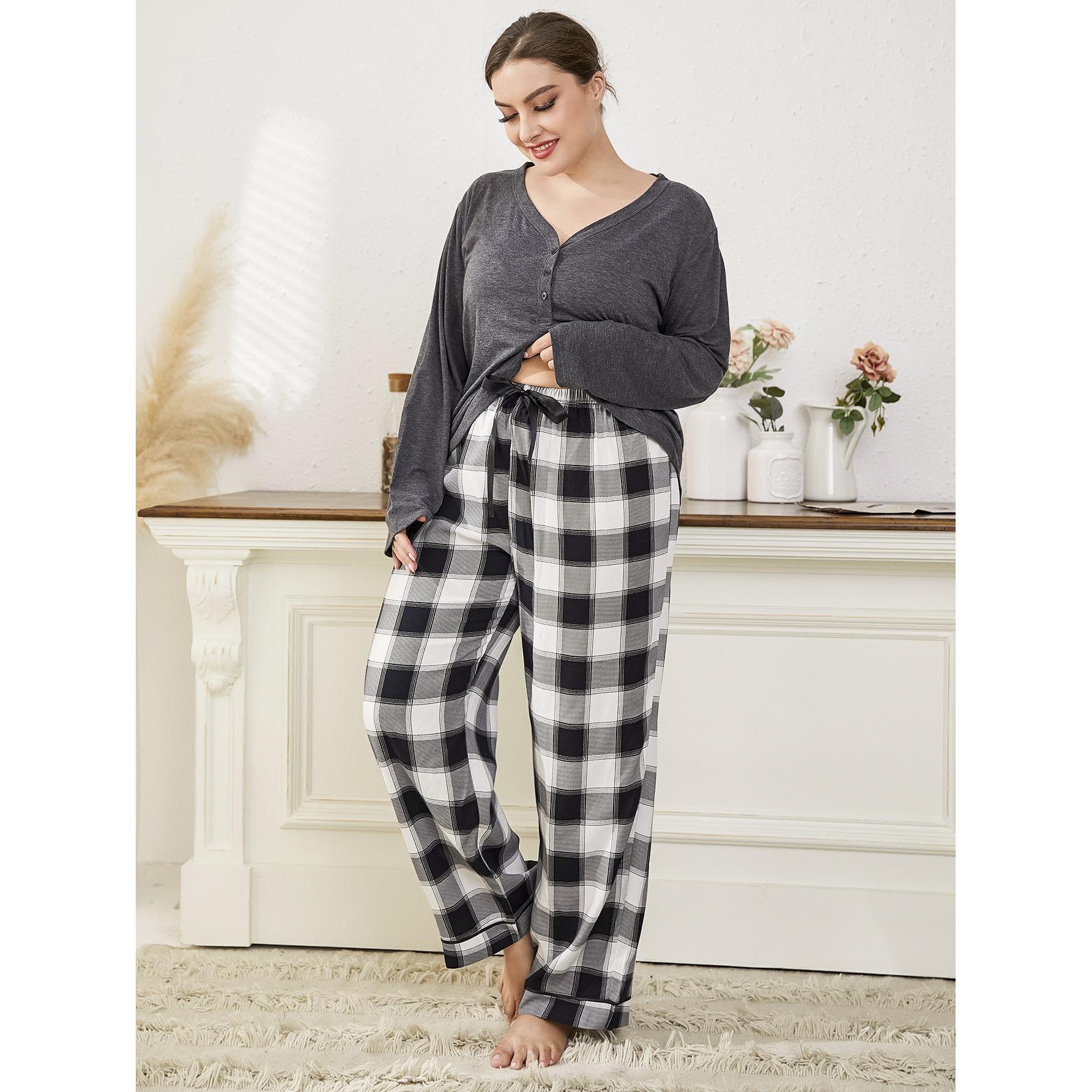 Large size pajamas for women's autumn and winter loose fitting casual chubby mm long sleeved pants home clothing set_voghion.com