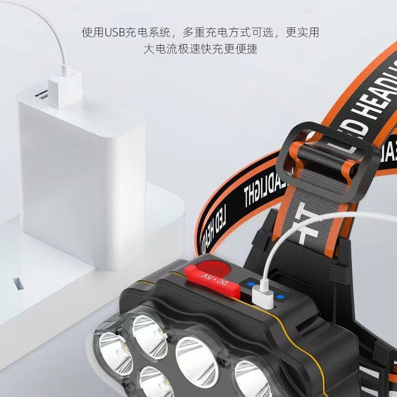 Faro de luz fuerte transfronteriza corriendo deportes montado en la cabeza LED luz de trabajo carga USB pesca salvaje multi-core matriz faro