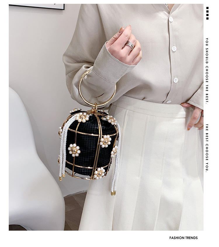 Elegant axelväska med pärlkedja och strass för kvinnor_voghion.com