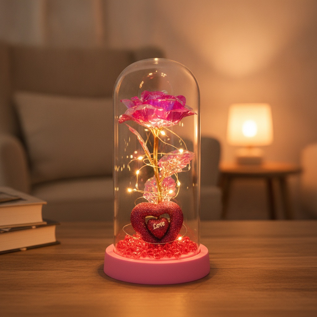 Adorno de Rosa Dorada en Cúpula de Vidrio y Acrílico Decorativo para Día de San Valentín image 10