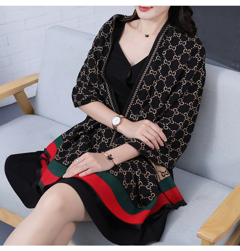 Live C Letter Dobbeltsidig Tykt Varmt Imitert Kasjmirskjerf Dame Kontor Aircondition Varmt Sjal_voghion.com