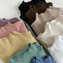 秋冬新款小清新半高领针织套衫女正肩修身内搭长袖女士螺纹打底衫