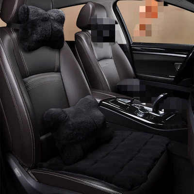 Wool pad, Light luxury car seat cushion - black-headrest-lumbar-support-seat-cushion