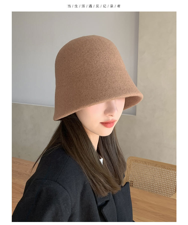 Autunno e inverno nuove donne piatto leggero cappello a secchiello in lana tinta unita viaggio all'aperto moda coreana tendenza cappello a vaso piccolo_voghion.com