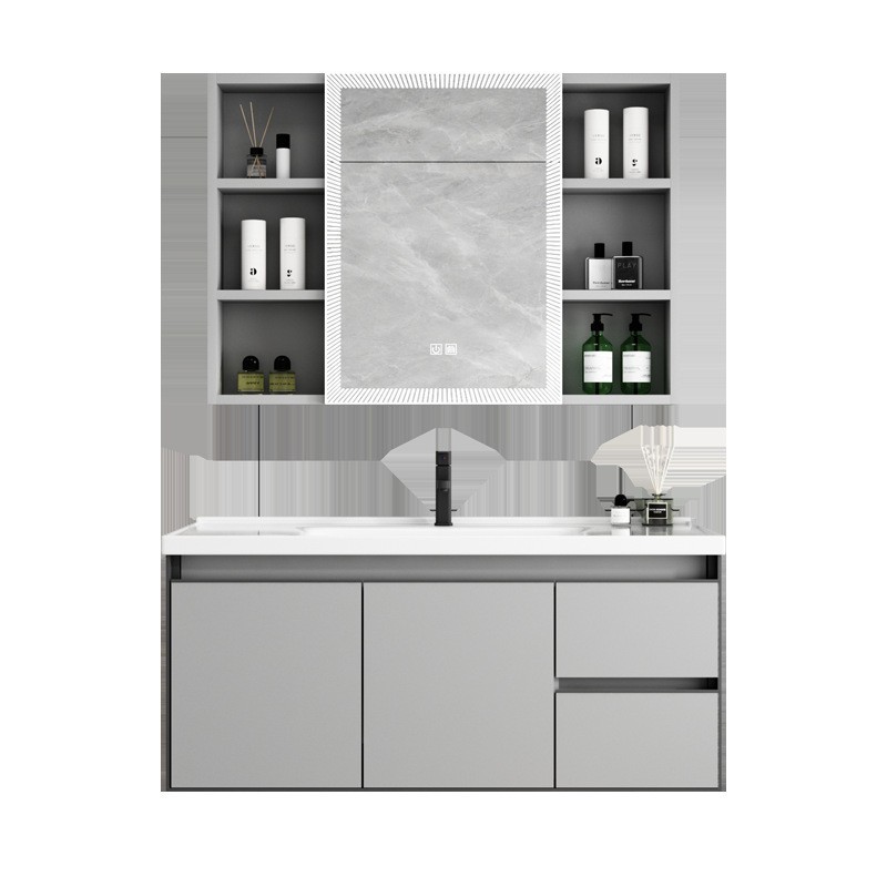 Cajón gris pálido crema aire baño baño espacio aleación de aluminio lavado de manos lavado de cara lavado armario inteligente espejo combinación