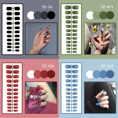 【Strip】Medium Long Matte Sanding Nail Art Sticker False Nails Full Set 24 Pcs Nail Art Tools