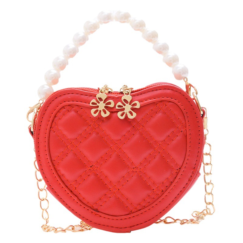 2025 Spring and Summer New Style Small Fragrant Style Quilted Heart Chain Bag Pearl Satchel Crossbody Kidsren's Bag Family Mini