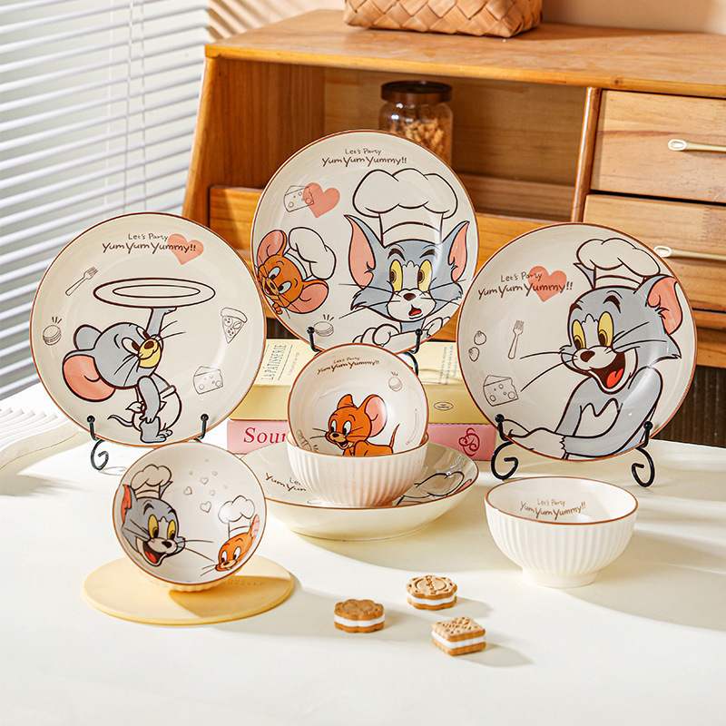 猫とネズミの連名陶磁器食器皿セット家庭用食器皿釉薬下彩カップル深皿個性朝食|undefined