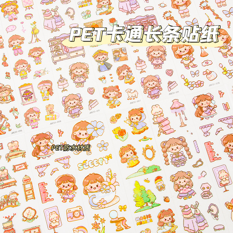 PET transparente largo pegatinas creativo de dibujos animados lindo diario pegatinas estudiante impermeable pegatinas diario ins estilo pegatinas