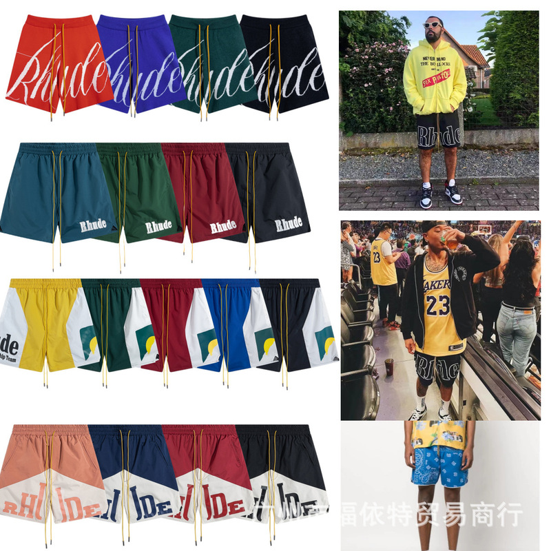 Cross-Border Trendy Brand Rhude Letter Logo Jacquard Knit Casual Shorts for Men and Women, American High Street Style Five-Point Shorts Cross-Border Trendy Brand Rhude Letter Logo Jacquard Knit Casual Shorts for Men and Women, American High Street Style Five-Point Shorts