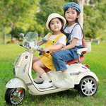 儿童电动摩托车三轮车小孩可坐可充电双人遥控玩具车带灯光音乐
