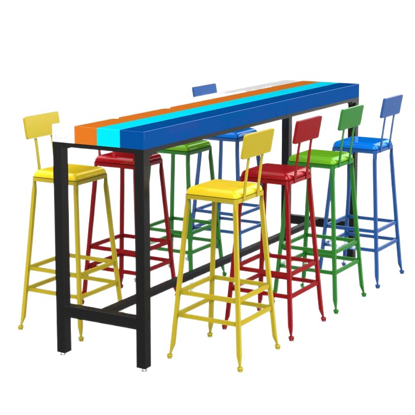 Simple Colorful Metal Wall Bar Table Home Tall Bar Long Table Coffee Shop Milk Tea Shop Table and Chair Combination